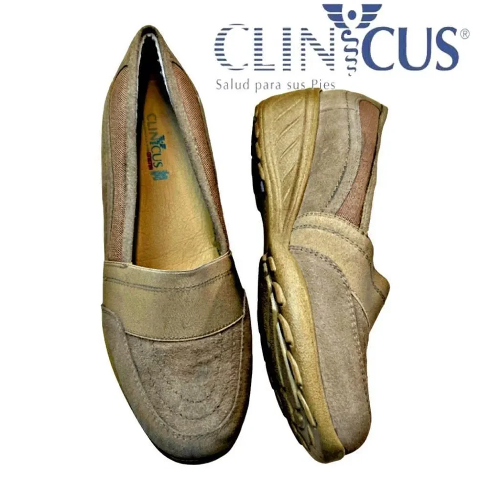 Clinicus Women's Suede Slip-On Round Toe Low Top Loafer Shoes Beige Tan Size 8.5